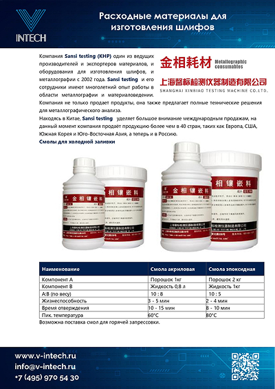 Sansi Testing – Материалы для изготовления микрошлифов